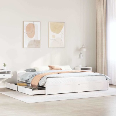 Cama sin colchón madera maciza de pino blanca 180x200 cm