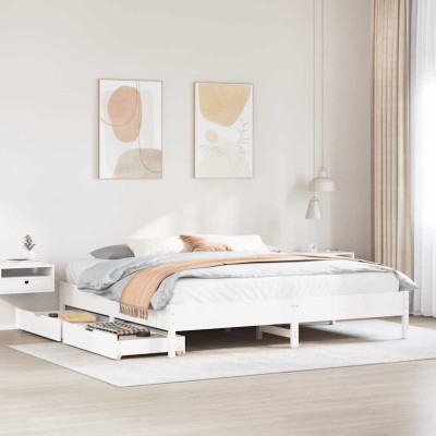 Cama sin colchón madera maciza de pino blanca 180x200 cm
