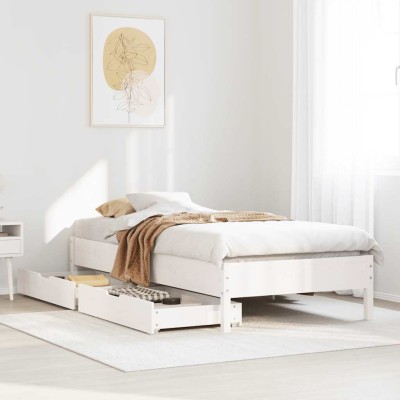 Estructura de cama sin colchón madera maciza blanca 75x190 cm