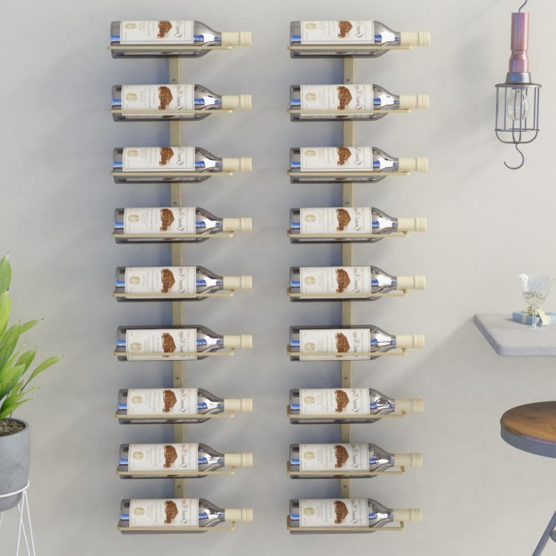 Botellero de pared para 9 botellas 2 unidades hierro dorado
