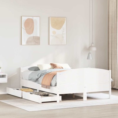 Estructura de cama sin colchón madera de pino blanca 140x190 cm