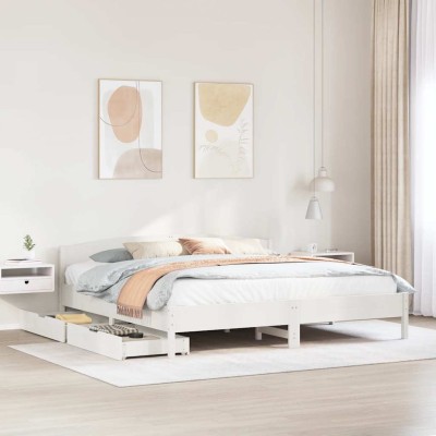 Cama sin colchón madera maciza de pino blanca 180x200 cm