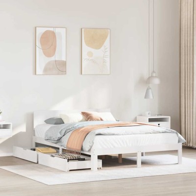 Estructura de cama con cajones madera de pino blanco 120x200 cm