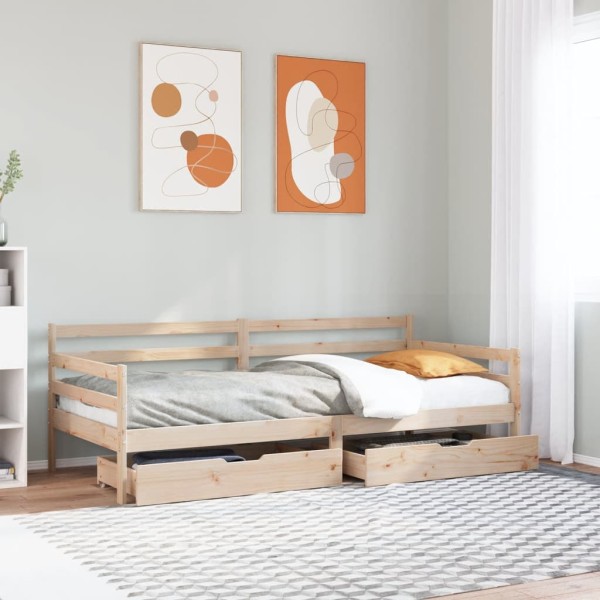 Sofá cama con cajones madera maciza de pino 90x190 cm