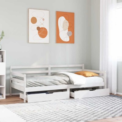 Sofá cama con cajones madera maciza de pino 90x200 cm