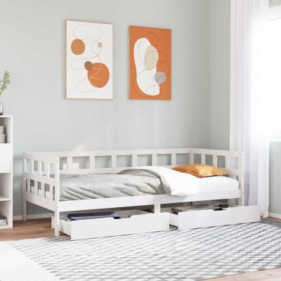 Sofá cama con cajones madera maciza de pino blanca 90x190 cm