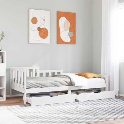 Sofá cama con cajones madera maciza de pino blanco 90x200 cm