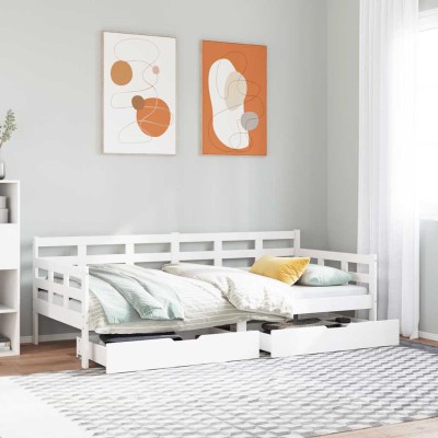 Sofá cama con cajones madera maciza de pino blanca 90x190 cm