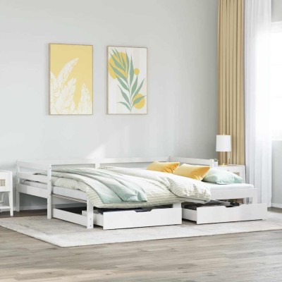Sofá cama con cajones madera maciza de pino blanco 90x200 cm