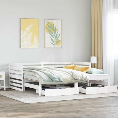 Sofá cama con cajones madera maciza de pino blanco 90x200 cm