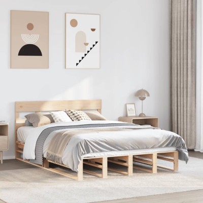 Estructura de cama sin colchón madera maciza de pino 140x190 cm