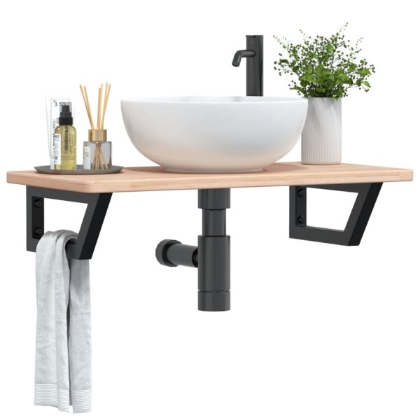 Estante de lavabo de pared de acero y madera maciza de roble