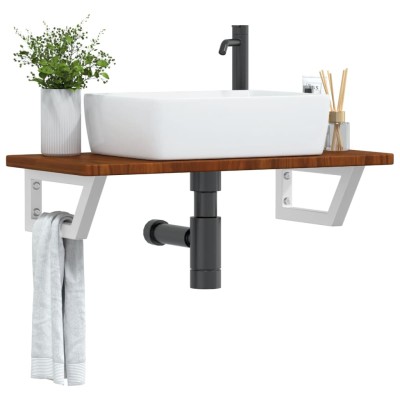 Estante de lavabo de pared de acero y madera maciza de roble