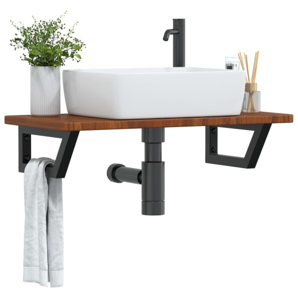 Estante de lavabo de pared de acero y madera maciza de roble