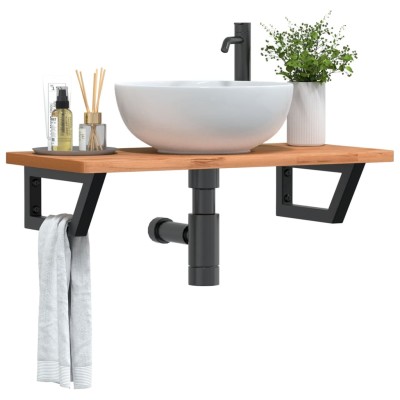 Estante de lavabo de pared de acero y madera maciza de haya