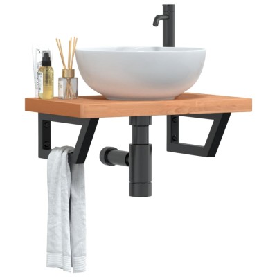 Estante de lavabo de pared de acero y madera maciza de haya