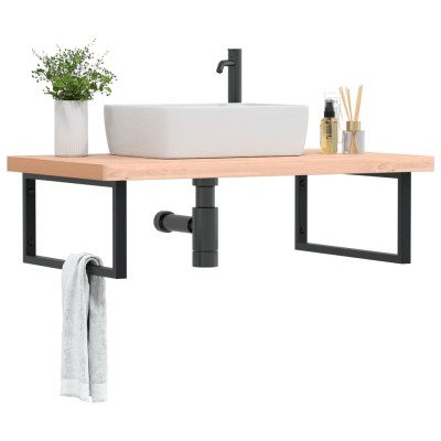 Estante de lavabo de pared de acero y madera maciza de haya
