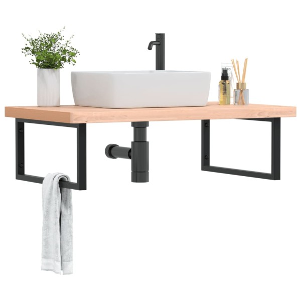 Estante de lavabo de pared de acero y madera maciza de haya