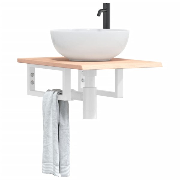 Estante de lavabo de pared de acero y madera maciza de roble