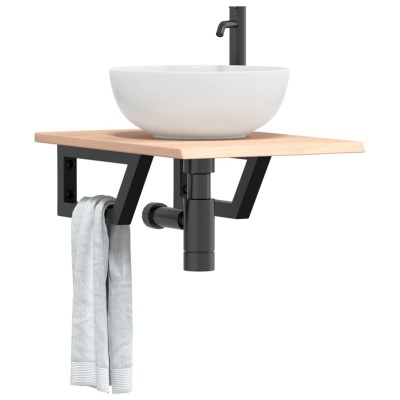 Estante de lavabo de pared de acero y madera maciza de roble