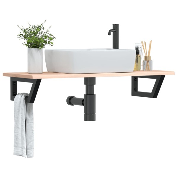 Estante de lavabo de pared de acero y madera maciza de roble