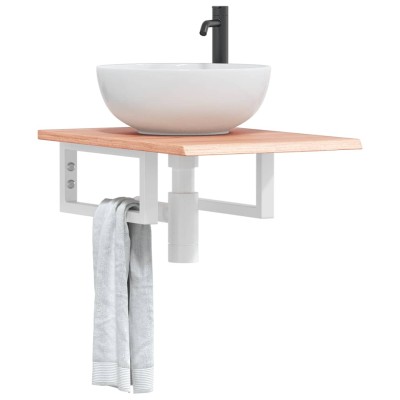 Estante de lavabo de pared de acero y madera maciza de roble