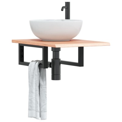Estante de lavabo de pared de acero y madera maciza de roble
