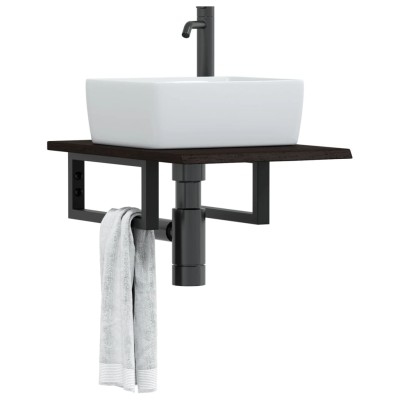Estante de lavabo de pared de acero y madera maciza de roble