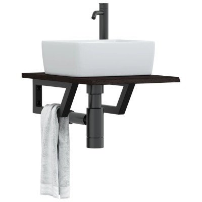 Estante de lavabo de pared de acero y madera maciza de roble