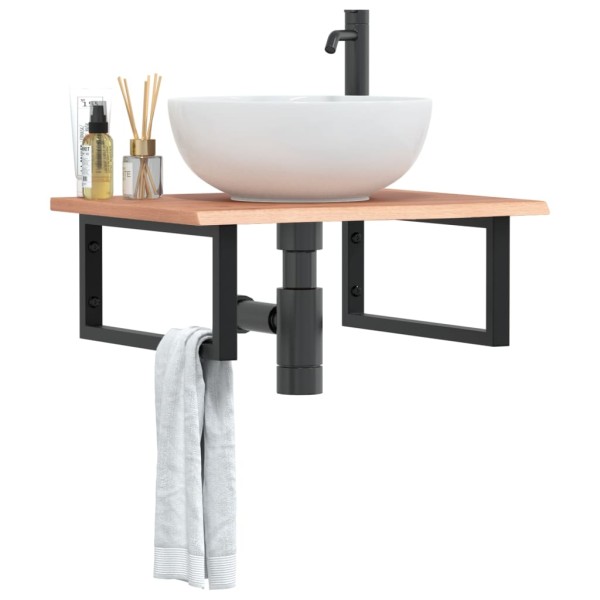 Estante de lavabo de pared de acero y madera maciza de roble