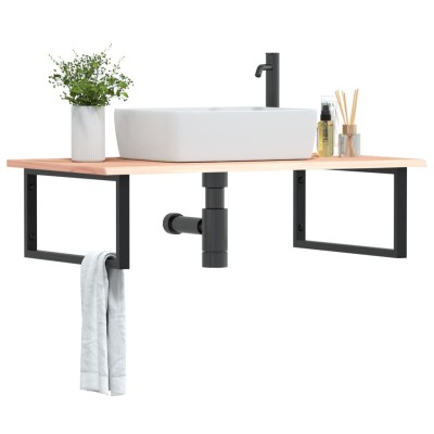 Estante de lavabo de pared de acero y madera maciza de roble
