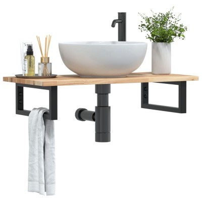 Estante de lavabo de pared acero y madera maciza de acacia