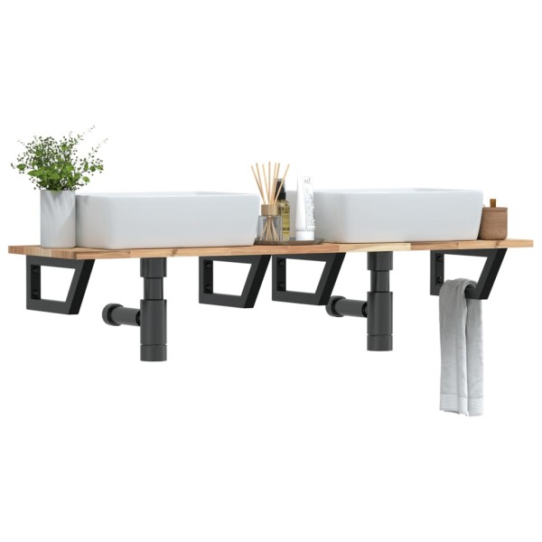 Estante de lavabo de pared acero y madera maciza de acacia