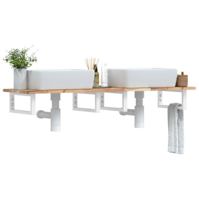 Estante de lavabo de pared acero y madera maciza de acacia