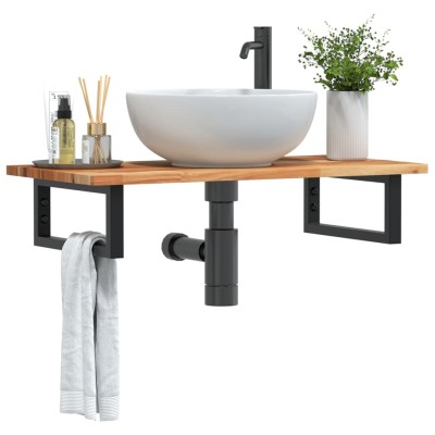 Estante de lavabo de pared acero y madera maciza de acacia