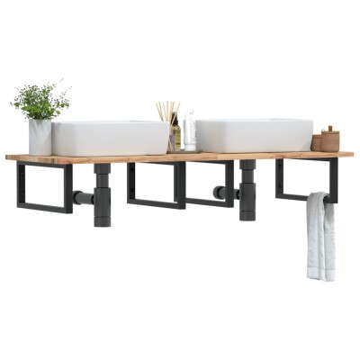 Estante de lavabo de pared acero y madera maciza de acacia