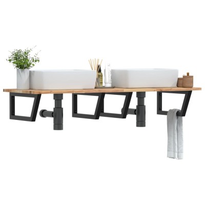 Estante de lavabo de pared acero y madera maciza de acacia