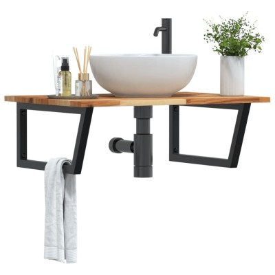 Estante de lavabo de pared acero y madera maciza de acacia