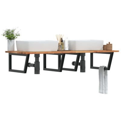 Estante de lavabo de pared acero y madera maciza de acacia