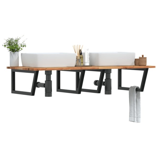 Estante de lavabo de pared acero y madera maciza de acacia