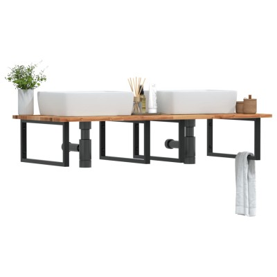 Estante de lavabo de pared acero y madera maciza de acacia