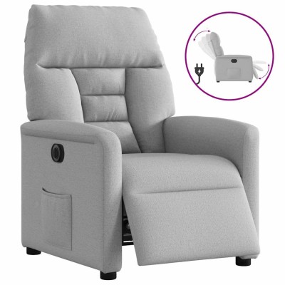 Sillón reclinable eléctrico de tela gris nube