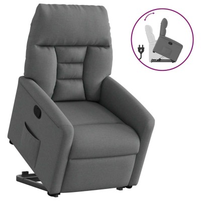 Sillón reclinable elevable de tela gris oscuro