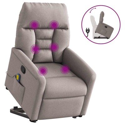 Sillón reclinable de masaje elevable tela gris taupé