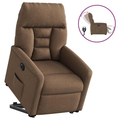 Sillón eléctrico reclinable elevable de tela marrón