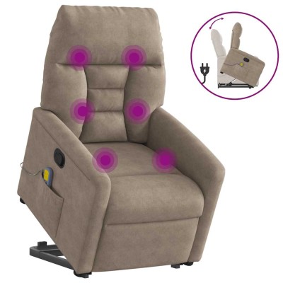 Sillón reclinable de masaje elevable tela microfibra gris taupe