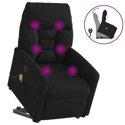Sillón reclinable de masaje elevable tela de microfibra negro