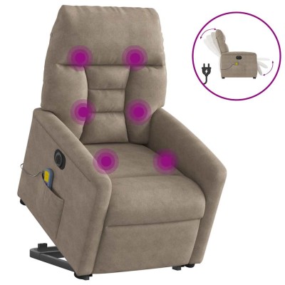 Sillón masaje eléctrico reclinable elevable tela gris taupe