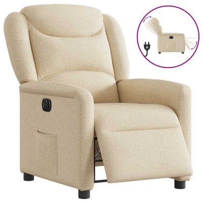 Sillón reclinable eléctrico de tela crema
