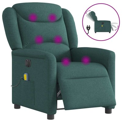 Sillón reclinable de masaje eléctrico tela verde oscuro